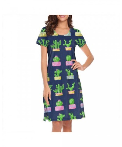 Women's Girls Crazy Nightgowns Nightdress Short Sleeve Sleepwear Cute Sleepdress - Cactus Floral Bloom - CK192YKYEER $50.48 N...