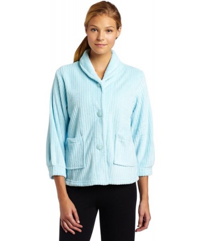 Womens Bed Jacket With Shawl Collar-Light Aqua- Large - C9115UFSJQJ $62.44 Robes