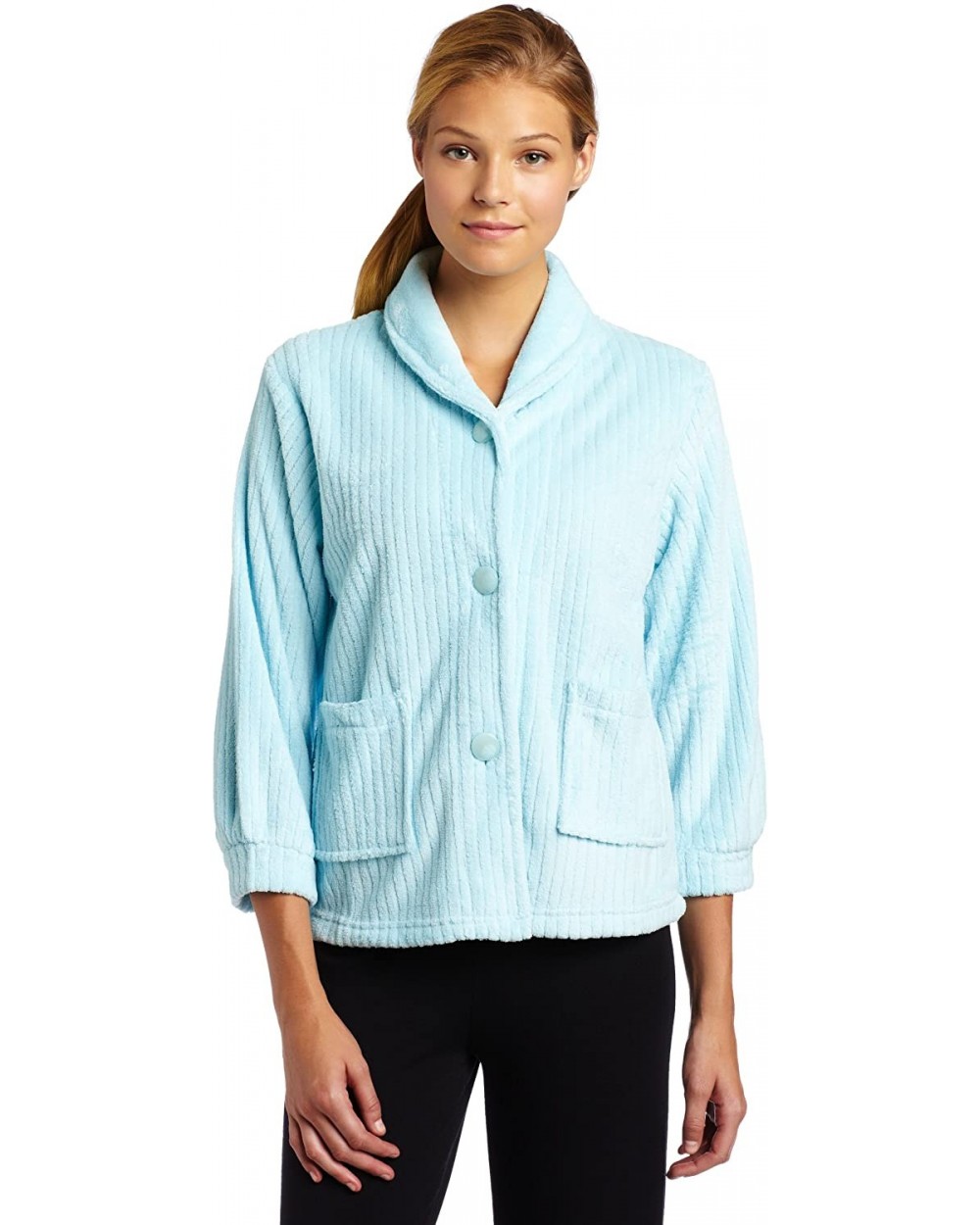 Womens Bed Jacket With Shawl Collar-Light Aqua- Large - C9115UFSJQJ $62.44 Robes