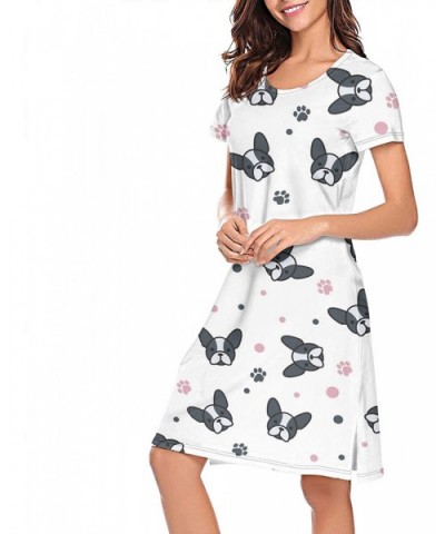 Rainbow Dogs Cats Horse Hippo Owl Cow Sleepwear Womens Nightgown Print Short Sleeve Nightwear - White-93 - CF1979RDR7D $43.97...