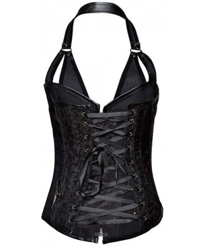 Women V-Neck Halter Steampunk Overbust Corset 14 Steel Boned Gothic Leather Bustier - Black - C11979R0Q00 $50.94 Bustiers & C...