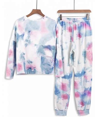 Women Tie Dye Printed Pajamas Set Crewneck Long Sleeve Tee and Jogger Pants PJ Set Loungewear Nightwear Sleepwear - B Multico...