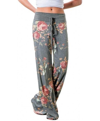 Women's Comfy Casual Stretch Pants Floral Print Drawstring Palazzo Lounge Pants Wide Leg - Agray - CY19CLLAKSN $67.86 Bottoms