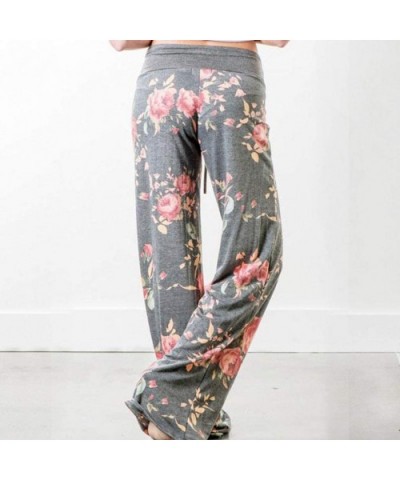 Women's Comfy Casual Stretch Pants Floral Print Drawstring Palazzo Lounge Pants Wide Leg - Agray - CY19CLLAKSN $67.86 Bottoms