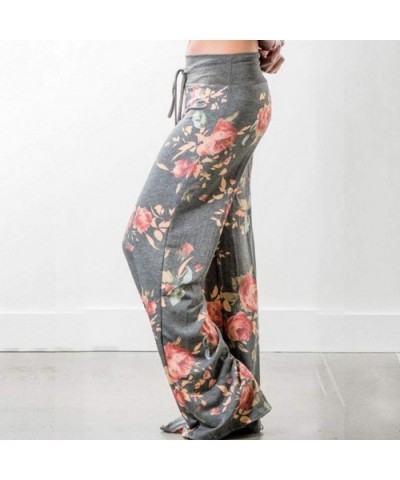 Women's Comfy Casual Stretch Pants Floral Print Drawstring Palazzo Lounge Pants Wide Leg - Agray - CY19CLLAKSN $67.86 Bottoms