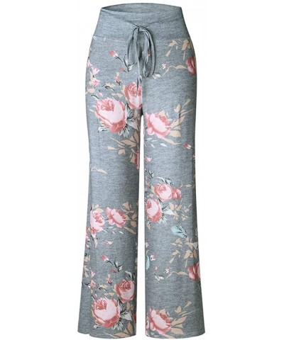 Women's Comfy Casual Stretch Pants Floral Print Drawstring Palazzo Lounge Pants Wide Leg - Agray - CY19CLLAKSN $67.86 Bottoms