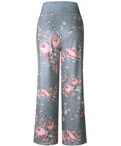 Women's Comfy Casual Stretch Pants Floral Print Drawstring Palazzo Lounge Pants Wide Leg - Agray - CY19CLLAKSN $67.86 Bottoms