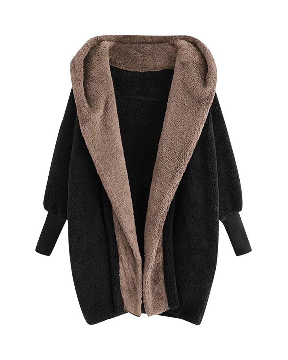 Women's Fluffy Coat Solid Color Plush Hooded Outwear Button Buckle Long Overcoat - A-coffee - CV192336ZYK $44.31 Thermal Unde...