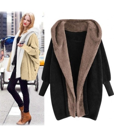 Women's Fluffy Coat Solid Color Plush Hooded Outwear Button Buckle Long Overcoat - A-coffee - CV192336ZYK $44.31 Thermal Unde...