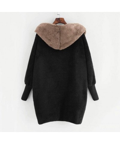 Women's Fluffy Coat Solid Color Plush Hooded Outwear Button Buckle Long Overcoat - A-coffee - CV192336ZYK $44.31 Thermal Unde...