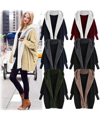 Women's Fluffy Coat Solid Color Plush Hooded Outwear Button Buckle Long Overcoat - A-coffee - CV192336ZYK $44.31 Thermal Unde...