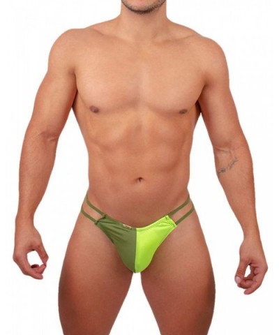 Sexy Gay Men's Thong Underwear Low Rise Bikini T-Back G-String - Neon Green & Military Green - CB19E40N2ZM $22.51 Briefs