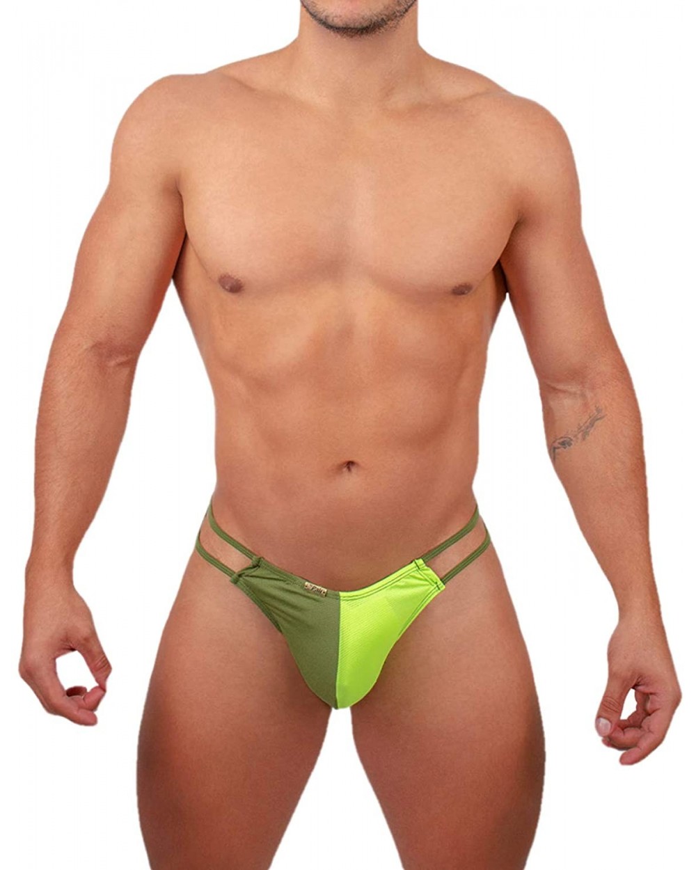 Sexy Gay Men's Thong Underwear Low Rise Bikini T-Back G-String - Neon Green & Military Green - CB19E40N2ZM $22.51 Briefs