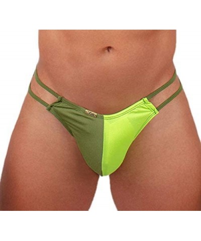 Sexy Gay Men's Thong Underwear Low Rise Bikini T-Back G-String - Neon Green & Military Green - CB19E40N2ZM $22.51 Briefs