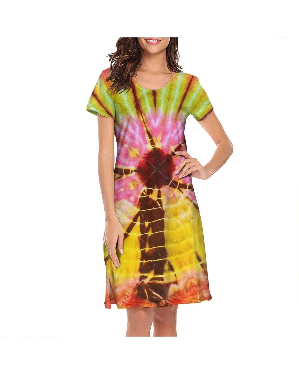 Women's Short Sleeve Nightshirts Tie Dye Designs Rainbow Casual Sleepshirts Dress Tee - Tie Dye Designs - C4199IEHNHQ $40.23 ...