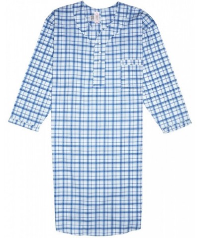 Men's Nightshirt Gown Long Sleeve Light Weight Cotton Poly - Blue Plaids - CX180W7HX6C $43.16 Sleep Tops