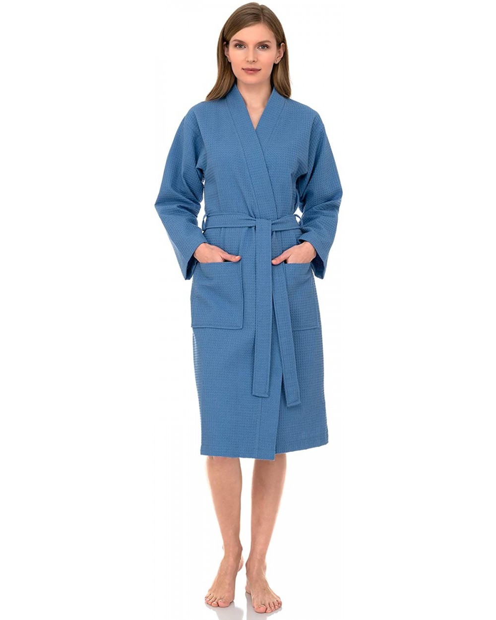 Women's Robe- Kimono Waffle Spa Bathrobe - Silver Lake Blue - CD183KXURI5 $53.30 Robes