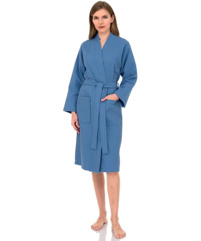 Women's Robe- Kimono Waffle Spa Bathrobe - Silver Lake Blue - CD183KXURI5 $53.30 Robes