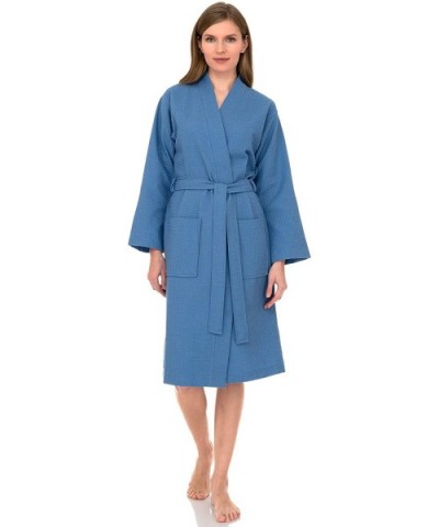 Women's Robe- Kimono Waffle Spa Bathrobe - Silver Lake Blue - CD183KXURI5 $53.30 Robes