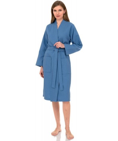 Women's Robe- Kimono Waffle Spa Bathrobe - Silver Lake Blue - CD183KXURI5 $53.30 Robes