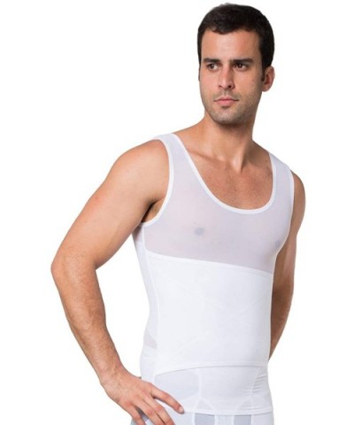 Men's Shapewear Slim Body Shaper Tank Top 3 Rows Hook Eye Vest - White - CT18ZTIGZ93 $34.50 Shapewear