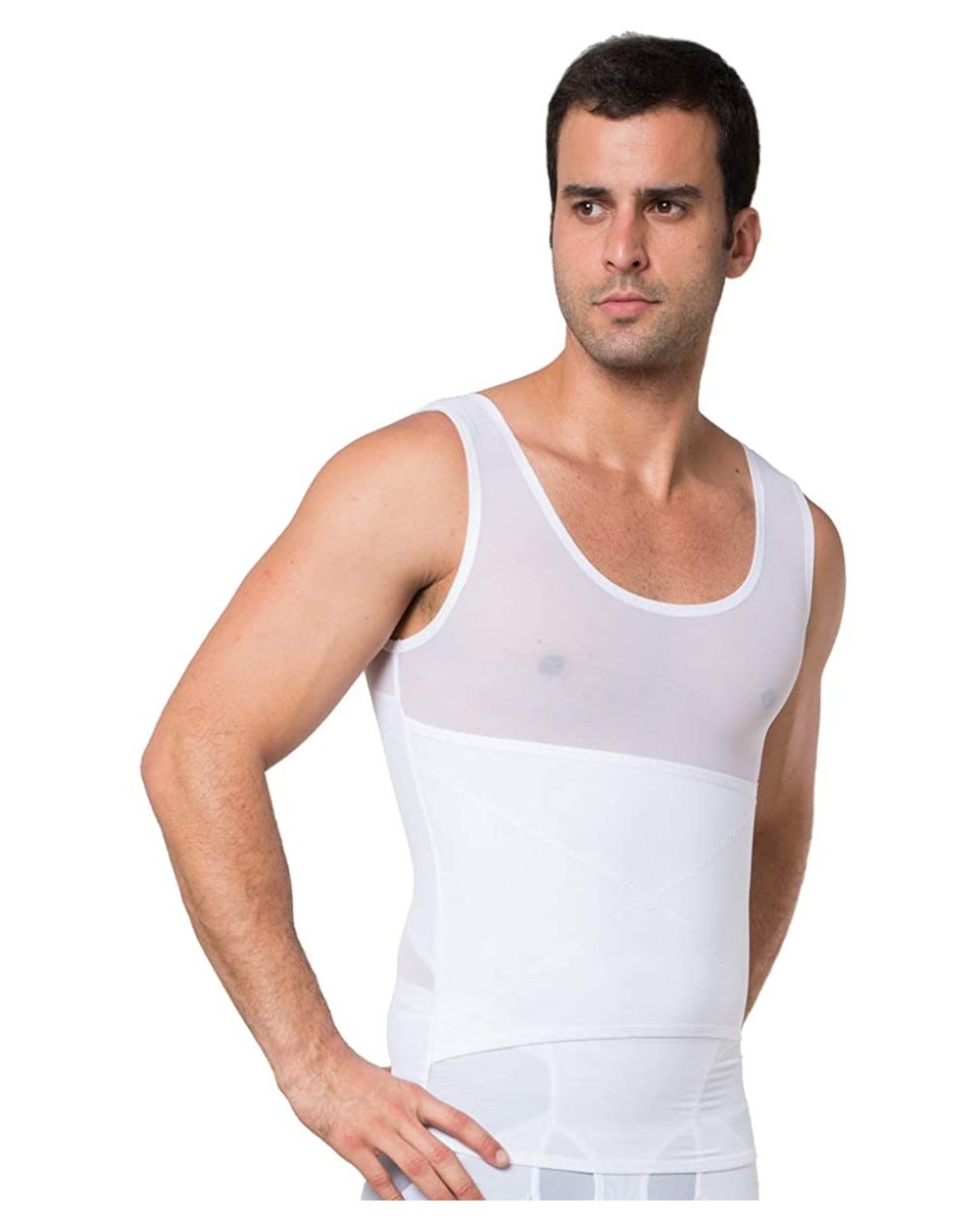 Men's Shapewear Slim Body Shaper Tank Top 3 Rows Hook Eye Vest - White - CT18ZTIGZ93 $34.50 Shapewear