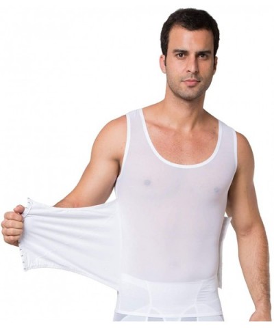 Men's Shapewear Slim Body Shaper Tank Top 3 Rows Hook Eye Vest - White - CT18ZTIGZ93 $34.50 Shapewear