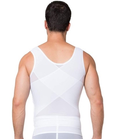 Men's Shapewear Slim Body Shaper Tank Top 3 Rows Hook Eye Vest - White - CT18ZTIGZ93 $34.50 Shapewear