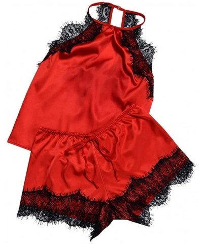 Babydoll Lingerie Sheer Lace Chemise Halter Backless Sleepwear Dress Strap Sexy Nightwear Nightwear - Red - CE18WI4930C $16.8...