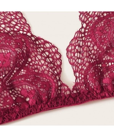 Womens Wine Red Lace Sleepwear Set Fashion V-Neck Bra Briefs Lingerie Underwear Suit - Red - C61987ZXZ9Y $17.38 Accessories