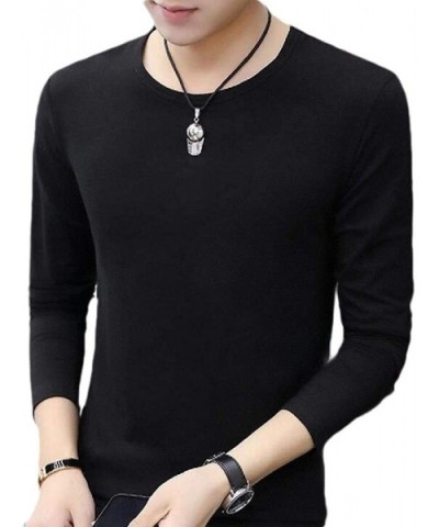 Men Tagless Slim Fit Top Muscle Cotton Crew Neck Long Sleeve Undershirts T-Shirt - Black - C019CZ0U237 $40.55 Thermal Underwear