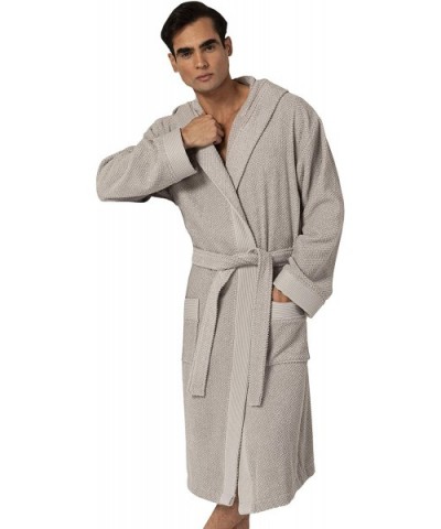 Turkish Cotton Luxury Bathrobe Mens - Hooded Big- Tall- Loose Cut Cotton Terry Cloth Robe - Long Textured- Rice Weave Trim - ...