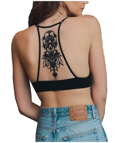 Womens Tattoo Mesh Racerback Bralette - Black - CI1962640DM $40.98 Bras