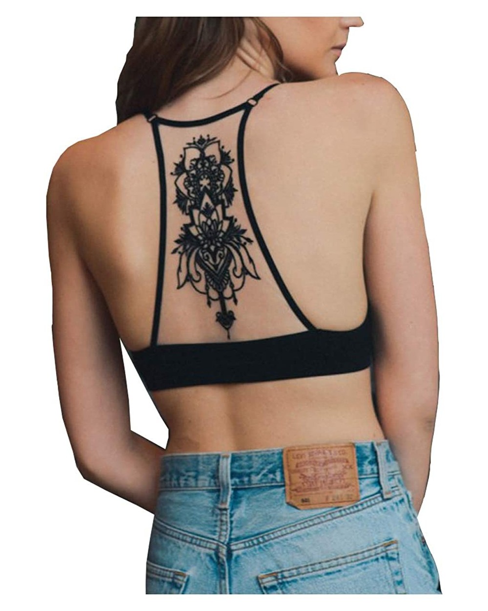 Womens Tattoo Mesh Racerback Bralette - Black - CI1962640DM $40.98 Bras