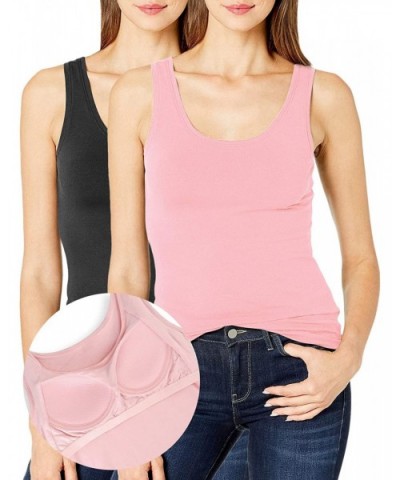 Women Shelf Bra Support Tank Top Super Comfy Stretch Camis A-DD Cups 1/2 Packs - Black Pink - C7193X7DXYQ $50.33 Bras