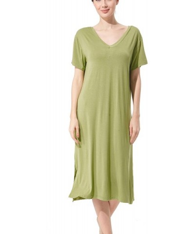 Womens Short Sleeve Nightgown V Neck Sleep Dress Restful Nightwear - Avocado Green - CQ190TI4SWR $28.53 Nightgowns & Sleepshirts