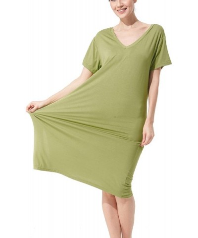 Womens Short Sleeve Nightgown V Neck Sleep Dress Restful Nightwear - Avocado Green - CQ190TI4SWR $28.53 Nightgowns & Sleepshirts