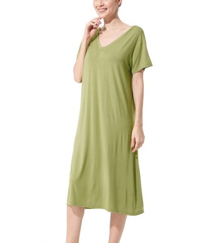 Womens Short Sleeve Nightgown V Neck Sleep Dress Restful Nightwear - Avocado Green - CQ190TI4SWR $28.53 Nightgowns & Sleepshirts