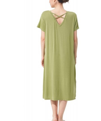 Womens Short Sleeve Nightgown V Neck Sleep Dress Restful Nightwear - Avocado Green - CQ190TI4SWR $28.53 Nightgowns & Sleepshirts