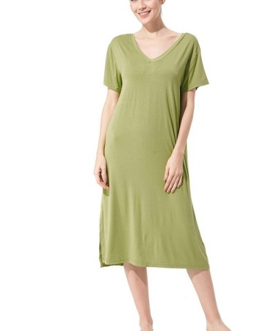 Womens Short Sleeve Nightgown V Neck Sleep Dress Restful Nightwear - Avocado Green - CQ190TI4SWR $28.53 Nightgowns & Sleepshirts