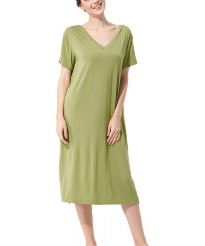 Womens Short Sleeve Nightgown V Neck Sleep Dress Restful Nightwear - Avocado Green - CQ190TI4SWR $28.53 Nightgowns & Sleepshirts