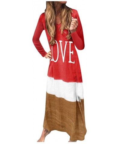 Womens Gradient Color Block Maxi Dress- Patchwork Fall Loose Dress - 0816-red - CD18UZZ37U7 $36.00 Thermal Underwear