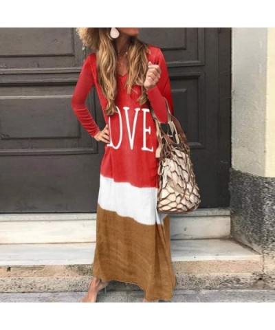 Womens Gradient Color Block Maxi Dress- Patchwork Fall Loose Dress - 0816-red - CD18UZZ37U7 $36.00 Thermal Underwear