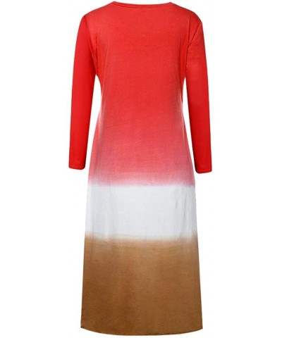 Womens Gradient Color Block Maxi Dress- Patchwork Fall Loose Dress - 0816-red - CD18UZZ37U7 $36.00 Thermal Underwear