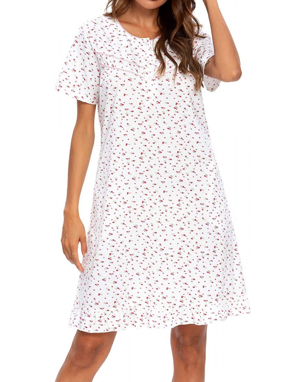 Nightgown Womens Cotton Nightshirt Short Sleeve Lightweight Sleepwear Dress - A_white - C619CDEYLGA $39.86 Nightgowns & Sleep...