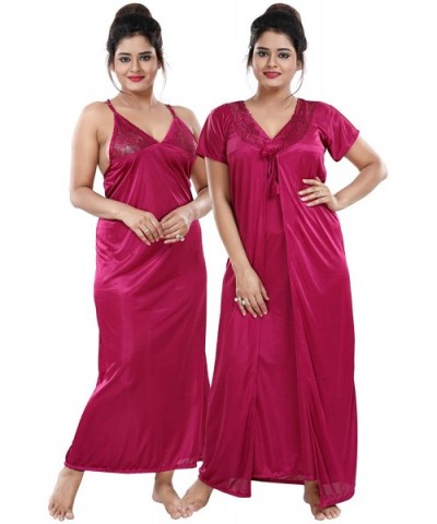 Multicolor Satin Solid Women Nighty with Robe (Free Size) - Magenta - CG19CL63673 $63.29 Robes