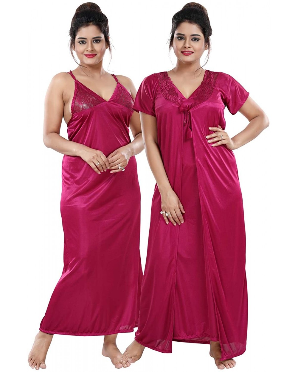 Multicolor Satin Solid Women Nighty with Robe (Free Size) - Magenta - CG19CL63673 $63.29 Robes