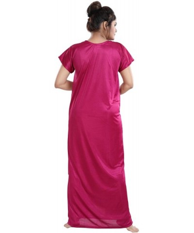 Multicolor Satin Solid Women Nighty with Robe (Free Size) - Magenta - CG19CL63673 $63.29 Robes