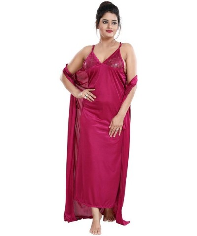 Multicolor Satin Solid Women Nighty with Robe (Free Size) - Magenta - CG19CL63673 $63.29 Robes