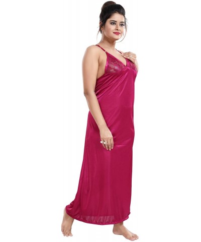 Multicolor Satin Solid Women Nighty with Robe (Free Size) - Magenta - CG19CL63673 $63.29 Robes